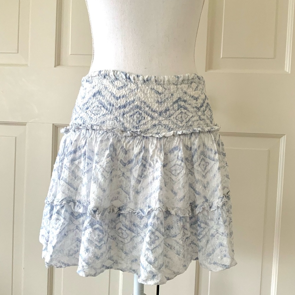W.A.P.G. white blue smocked mini skirt M